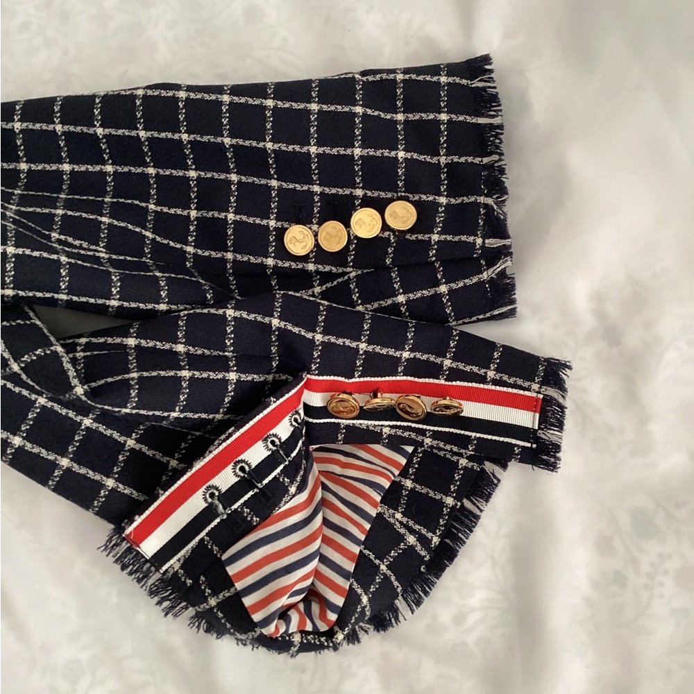 NWT Thom Browne Women’s Frayed Double-Breasted Wool Blazer, Size 40 - Picture 10 of 16
